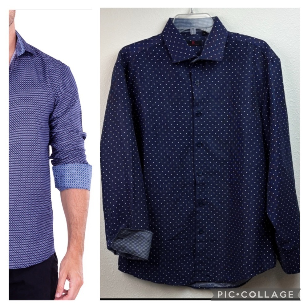 BC COLLECTION like new, navy blue polka dot work, dress shirt